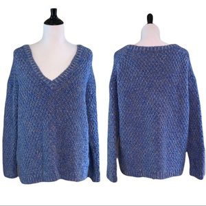 Zara Chunky Knit Blue Marled Sweater Medium